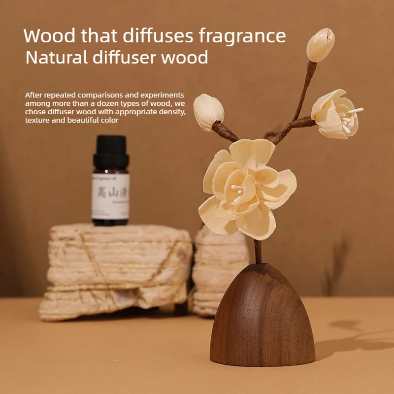 Zen Walnut Wood Aromatherapy Diffuser New Chinese Style Small Vase Desktop Ornament Office Stress Relief Fragrance Home Decor Oasis Select