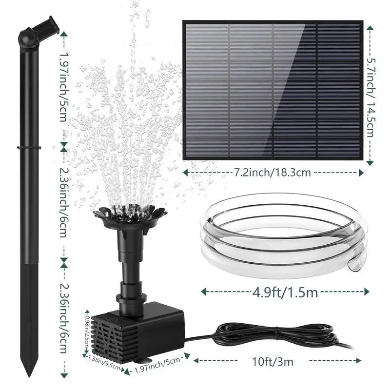3.5W Solar Fountain Pump DIY Solar Panel Fountain with 4.9FT Water Pipe Pump for Bird Bath Garden Decoration Pets Drinking Pon Oasis Select
