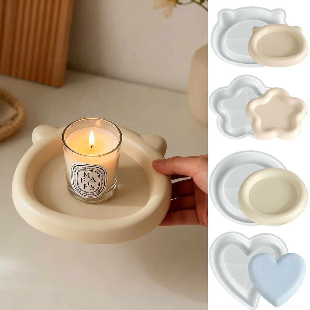 Cute Cloud Love Heart Concrete Tray Silicone Mold Round Gypsum Storage Tray Plaster Jewelry Display Plate Epoxy Resin Molds Oasis Select