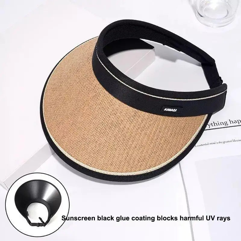 Foldable Empty Top Straw Sun Visor Hat Women Girls UV Protection Casual Beach Sunshade Outdoor Cap Oasis Select A1