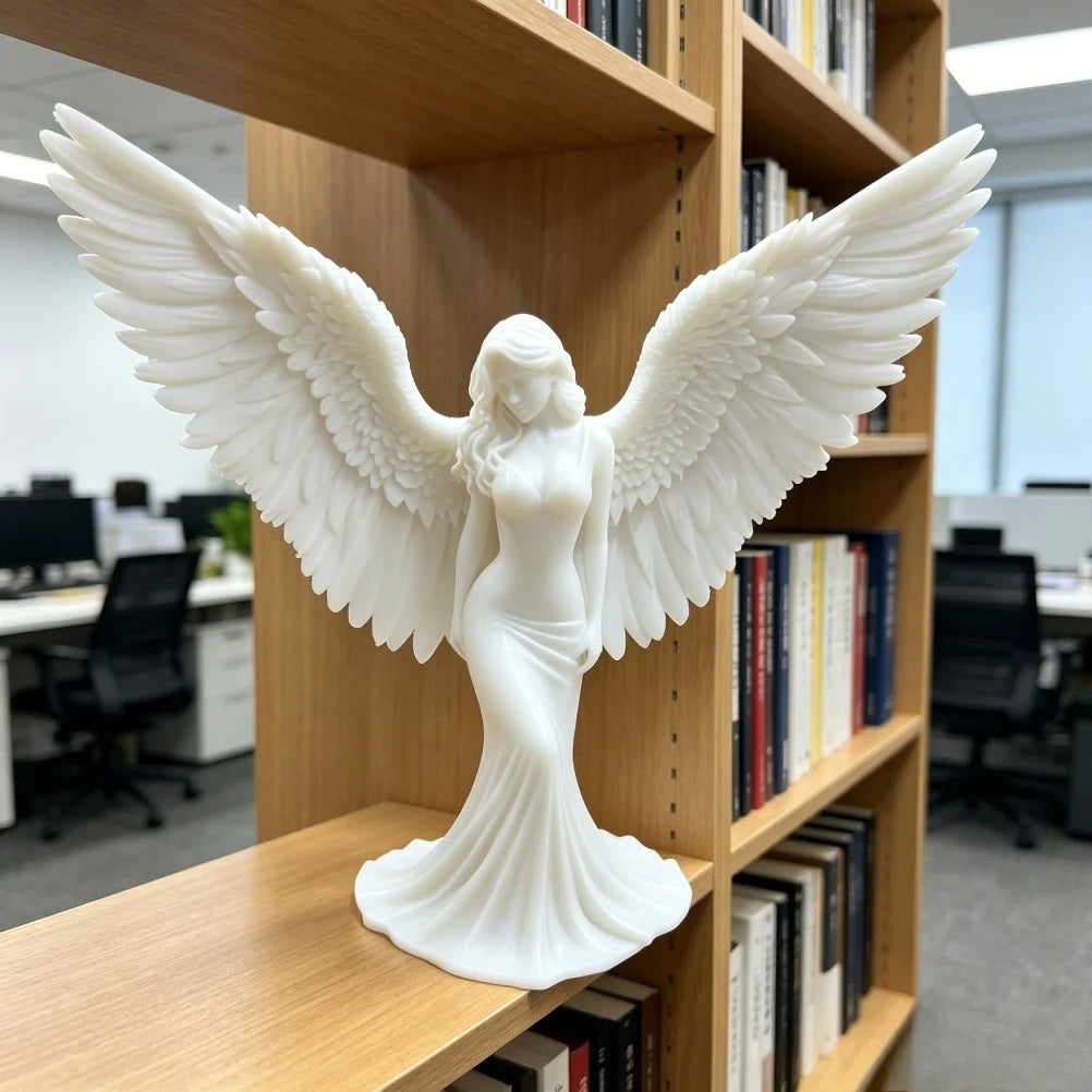 Graceful Spread-Wing Lady Angel Statue Matte PLA Blessing Sculpture Elegant Gown Tabletop Spiritual Relax Home Ornament Gift Oasis Select