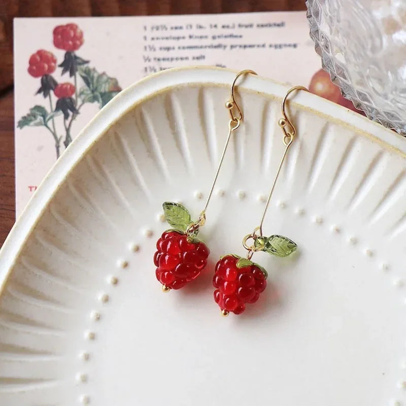 Raspberry Earrings Cute Fruit Aesthetic Handmade Oasis Select 1
