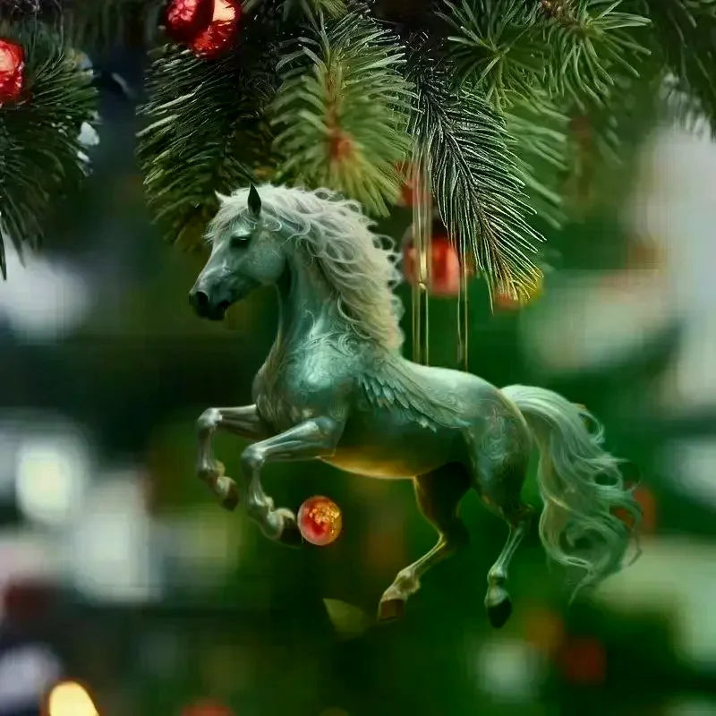 Exquisite 2D Acrylic Horse Car Rearview Mirror Pendant Backpack Charm Christmas Tree Ornament Party New Year Hanging Decoration Oasis Select