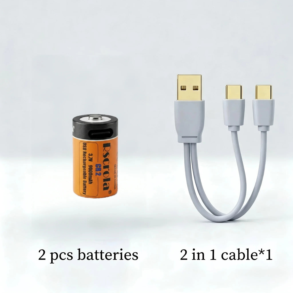 CR2 USB-C Rechargeable Battery 3.7V 9000mAh Li-ion High Capacity Battery for Camera Flashlight Sensor Security Devices Camera Oasis Select 3.7 V 2 pcs batteries
