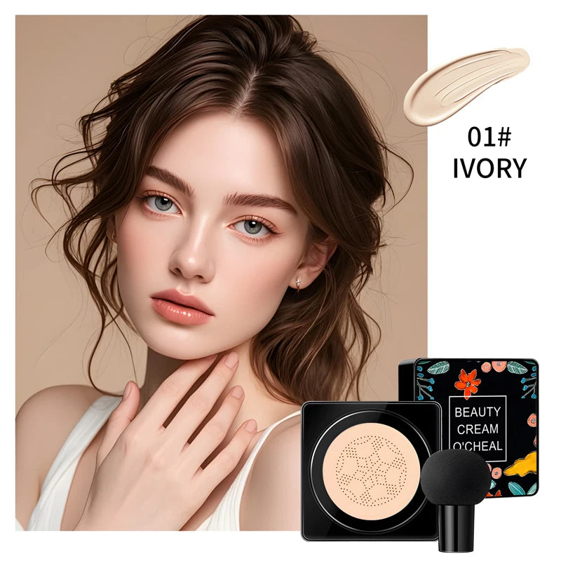 O'CHEAL Mushroom Cushion CC Cream Face Airy Coverage Long-lasting Moisturizing Waterproof Oil Control Concealer BB Cream Makeup Oasis Select 01 Ivory 20g