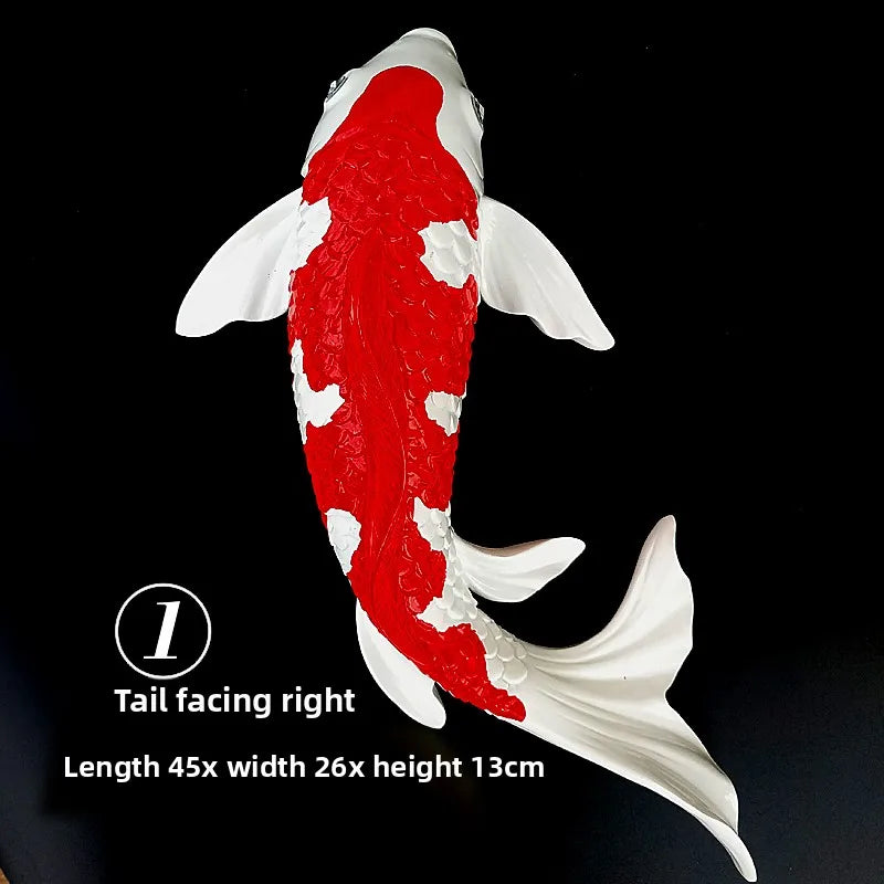 Lucky Koi Fish 3D Wall Decor, Resin Stereoscopic Carp Wall Hanging, Creative Wealth Feng Shui Home Art Wall Sticker Ornament Oasis Select E Right