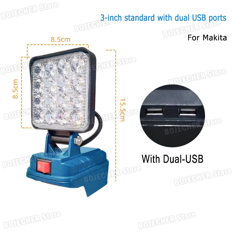 LED Working Light For Makita 18V Lithium Battery Cordless Outdoor Flashlight Camping Lamp Emergency Lighting Power Tools Parts Oasis Select Blue