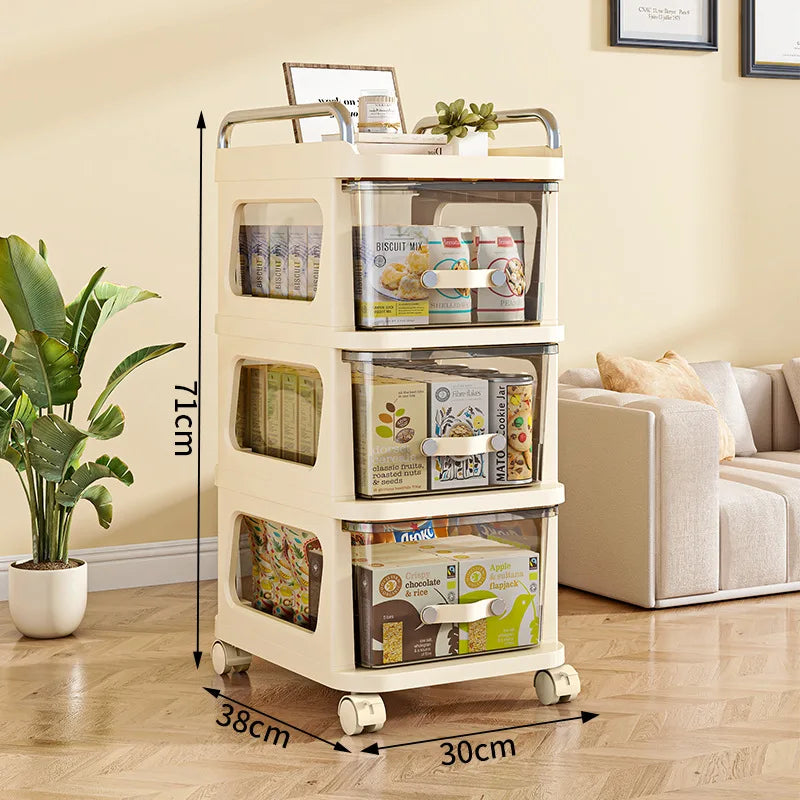 Household multi-functional movable dust storage cabinet, living room trolley, cream wind rack, drawer storage cabinet Oasis Select three layers