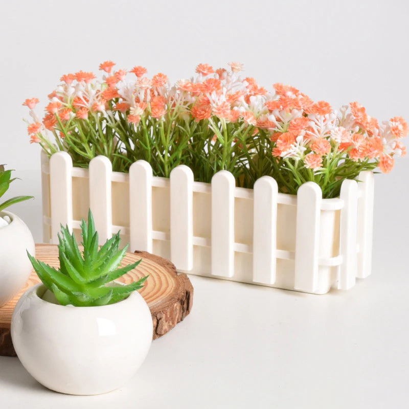SUSU 1pc Fence Flower Pot Plastic Plant Basket Artificial Flower Container Artificial Plant Display for Home Desk Office Decor Oasis Select