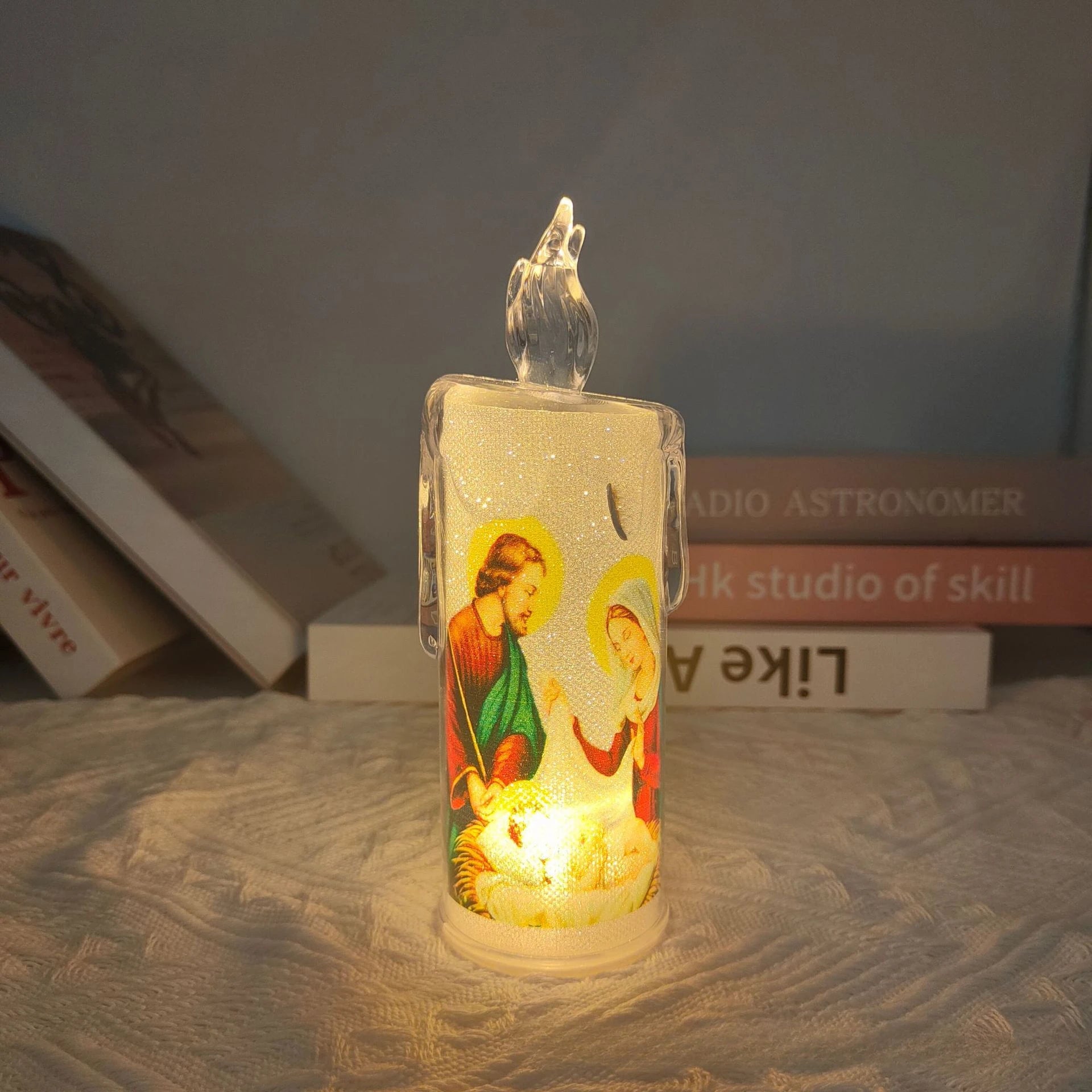 Jesus Virgin Christ Lamp Romantic Tealight Electronic Flameless LED Devotional Prayer Candles Light Religious Decoration Oasis Select 03