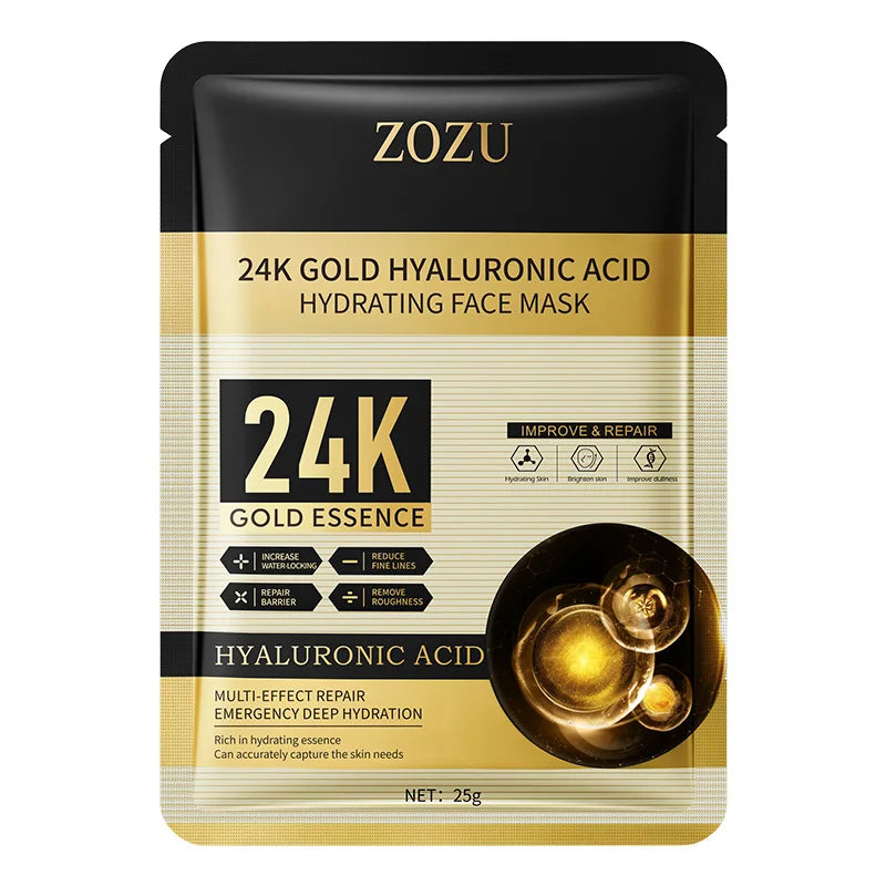 24K Gold Hyaluronic Acid Face Masks – Firming & Hydrating 10-Pack Gold Sheet Face Mask Oasis Select