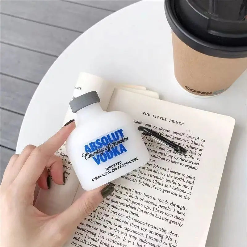3D Vodka Bottle Silicone AirPods Case with Pendant Clip