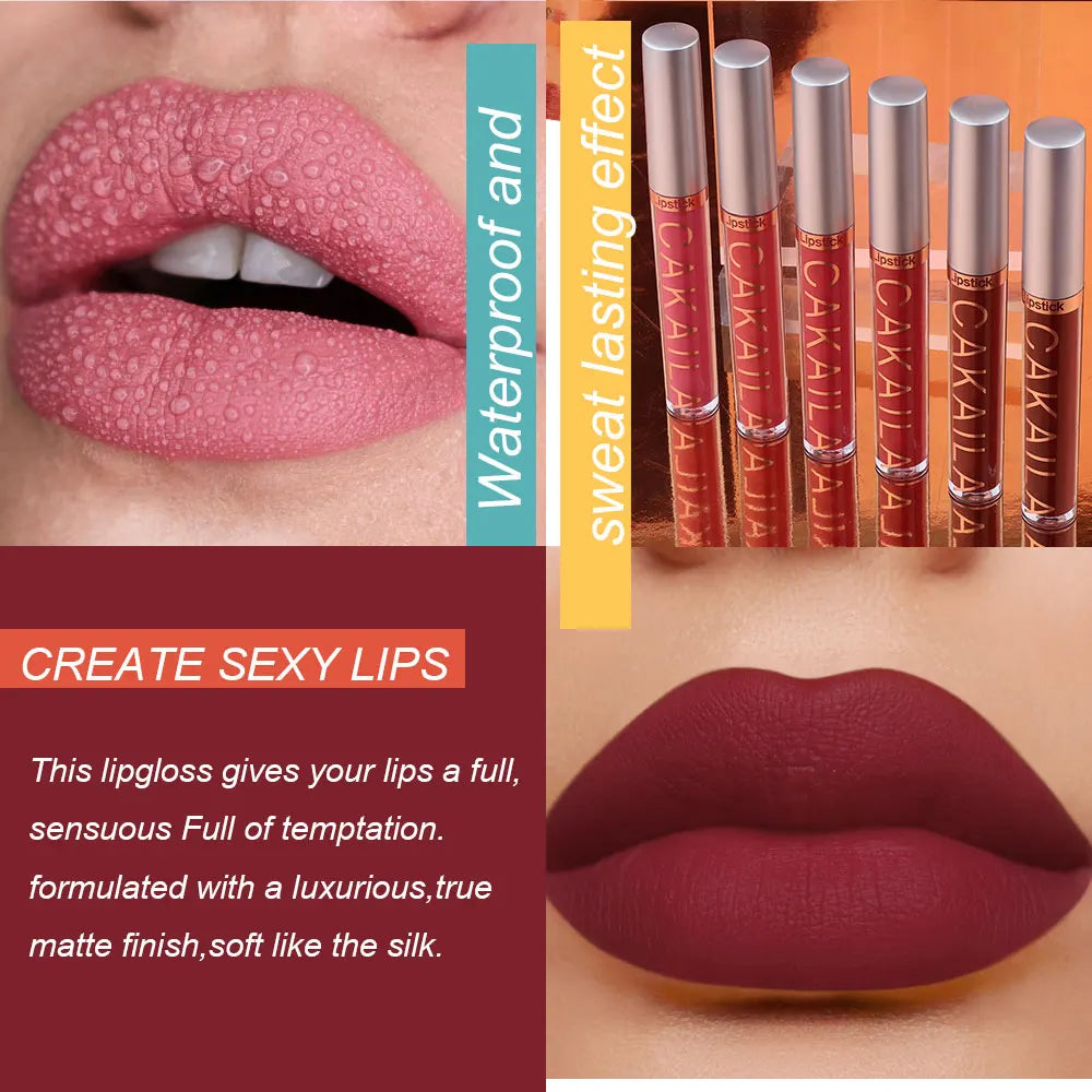Matte Lip Gloss 6pc/set: Waterproof Lipstick Highly Pigmente Non-Stick Cup, Fiery Red Nude, Y2K Christmas Valentine's Day Gifts Oasis Select