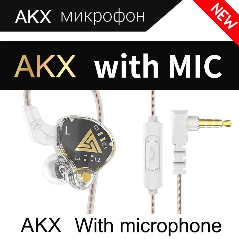 Original QKZ AKX Wired Earphone IEM Monitor Level Headset With MIC HIFI Stereo 3.5mm AUX In-Ear Headphone For Music Game Sport Oasis Select AKX Black
