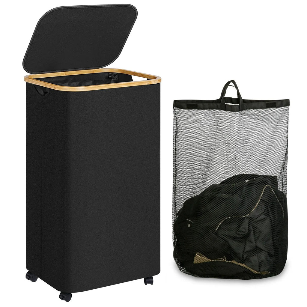110L Rolling Laundry Basket – Slim Folding Hamper on Wheels Rolling Laundry Hamper Oasis Select Black One Size