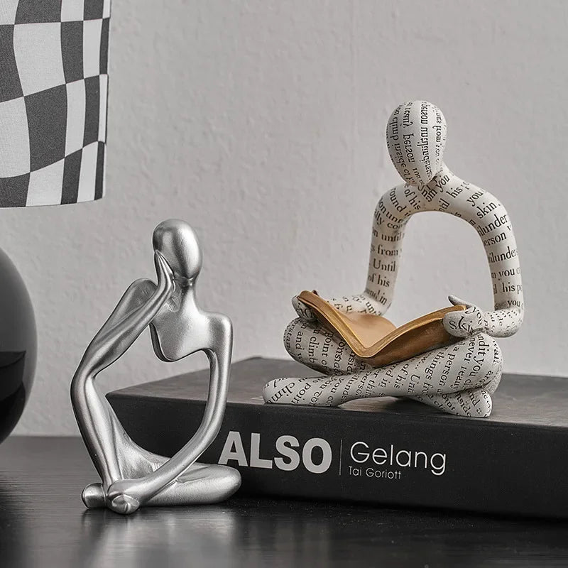 Reading Woman Statue Resin Abstract Thinker Desktop Sculptures Home Room Bedroom Figurine Livingroom Ornaments Decoration Oasis Select