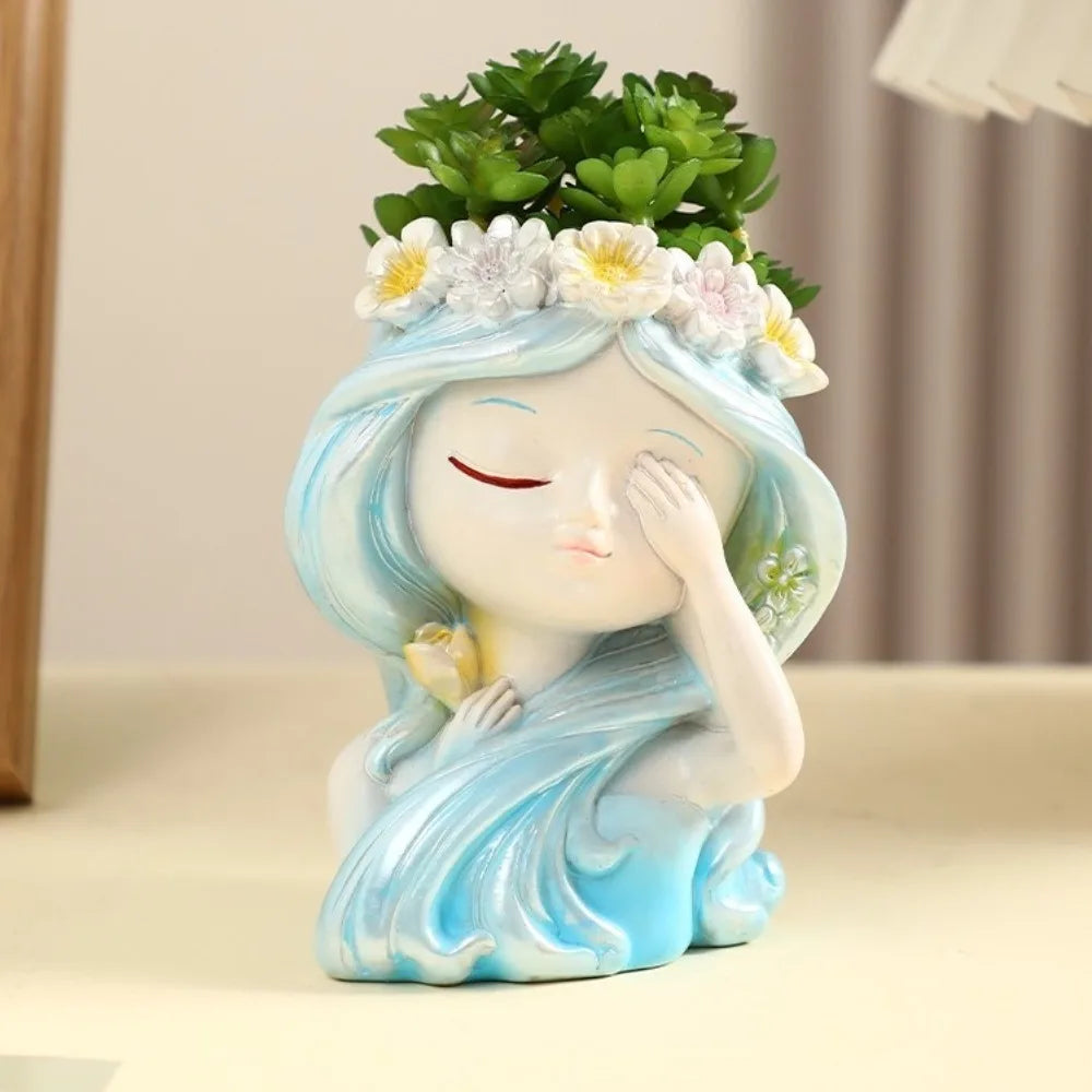 Durable Cute Fairy Head Plant Pot Resin Crafts Handmade Succulents Flower Pot Cartoon Waterproof Figure Planter Garden Courtyard Oasis Select