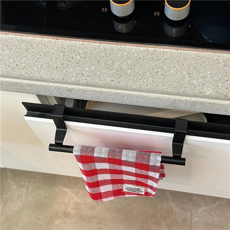 1 Pcs Towel Rack Over Door Towel Bar Hanging Holder Stainless Steel Cabinet Black Towel Rag Shelf Hanger for Bathroom Kitchen Oasis Select