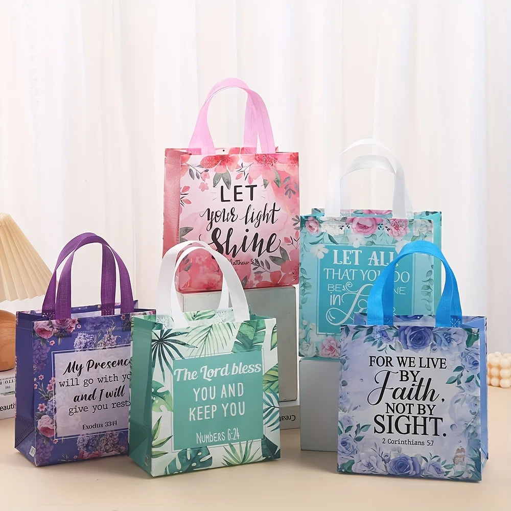 8/16/32pcs Floral Bible Tote Bag - For Christian Baptism, Non Woven Bag, Reusable Tote Bag, Baptism, Wedding Birthday, Inspiring Oasis Select