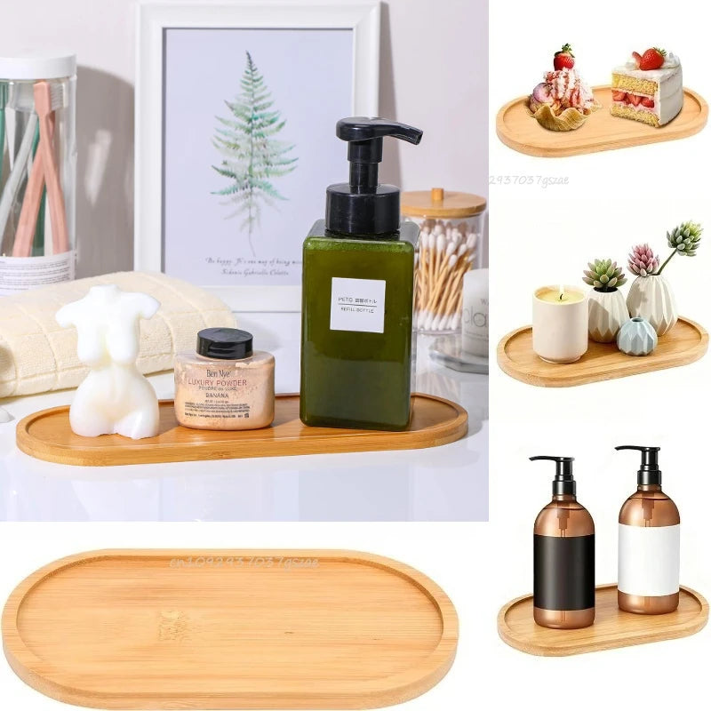 Multi Container Storage Trays Shower Shampoo Body Wash Cosmetics Dispenser Holder Bamboo Wood Tray Bathroom Kitchen Pot Holder Oasis Select