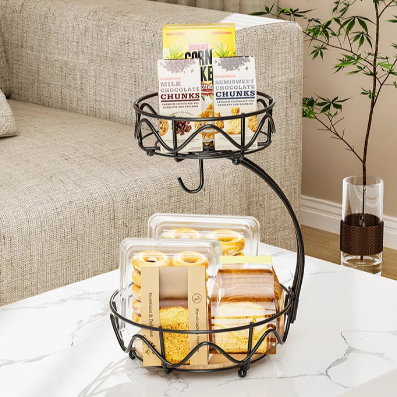 Wrought iron fruit basket wooden bottom snack storage fruit plate banana hook round removable fruit and vegetable storage basket Oasis Select
