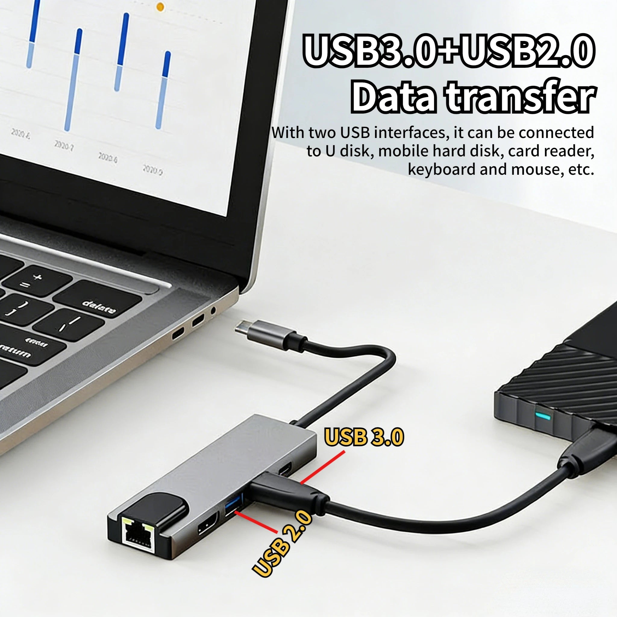 Type-C To 5/8Ports Docking Station HDMI 4K/RJ45 100M PD Splitter USB 3.0 5Gbps High Speed USB C HUB Adapter For Laptop Macbook Oasis Select