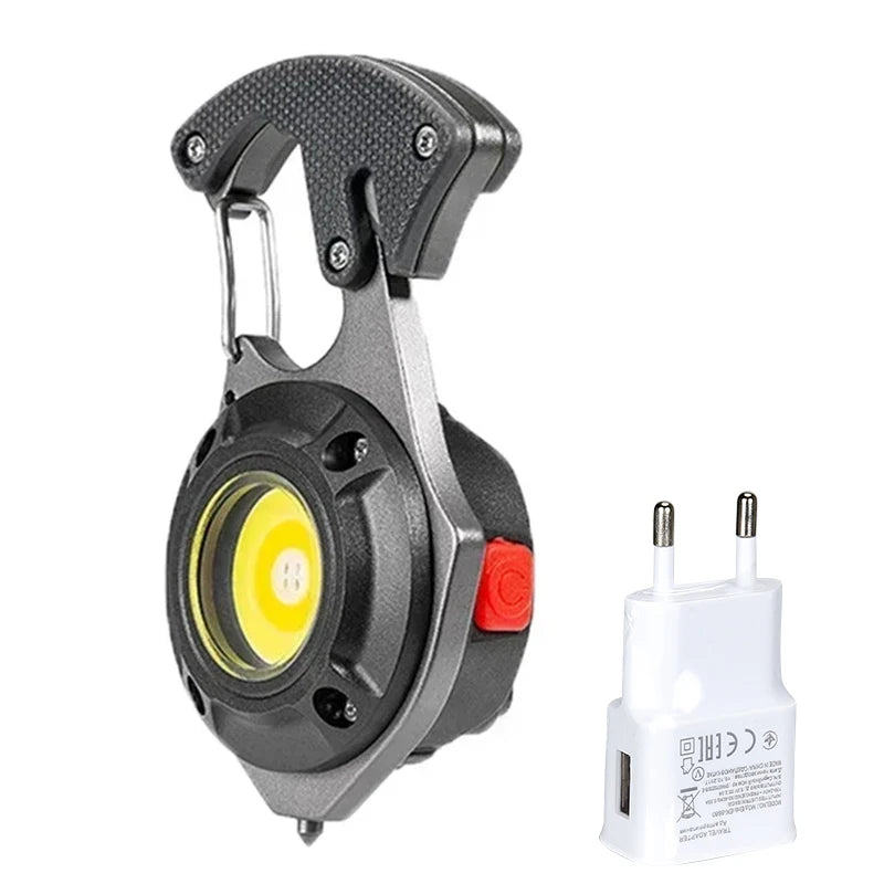 Mini COB Keychain Flashlight 7 Modes + Emergency Escape Tool