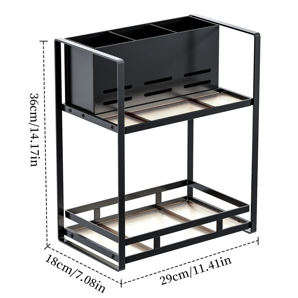 Household Hair Dryer Shelf Hair Tool Makeup Brush Storage Tube Bathroom Dresser Skin Care Product Shelf Oasis Select Black color box