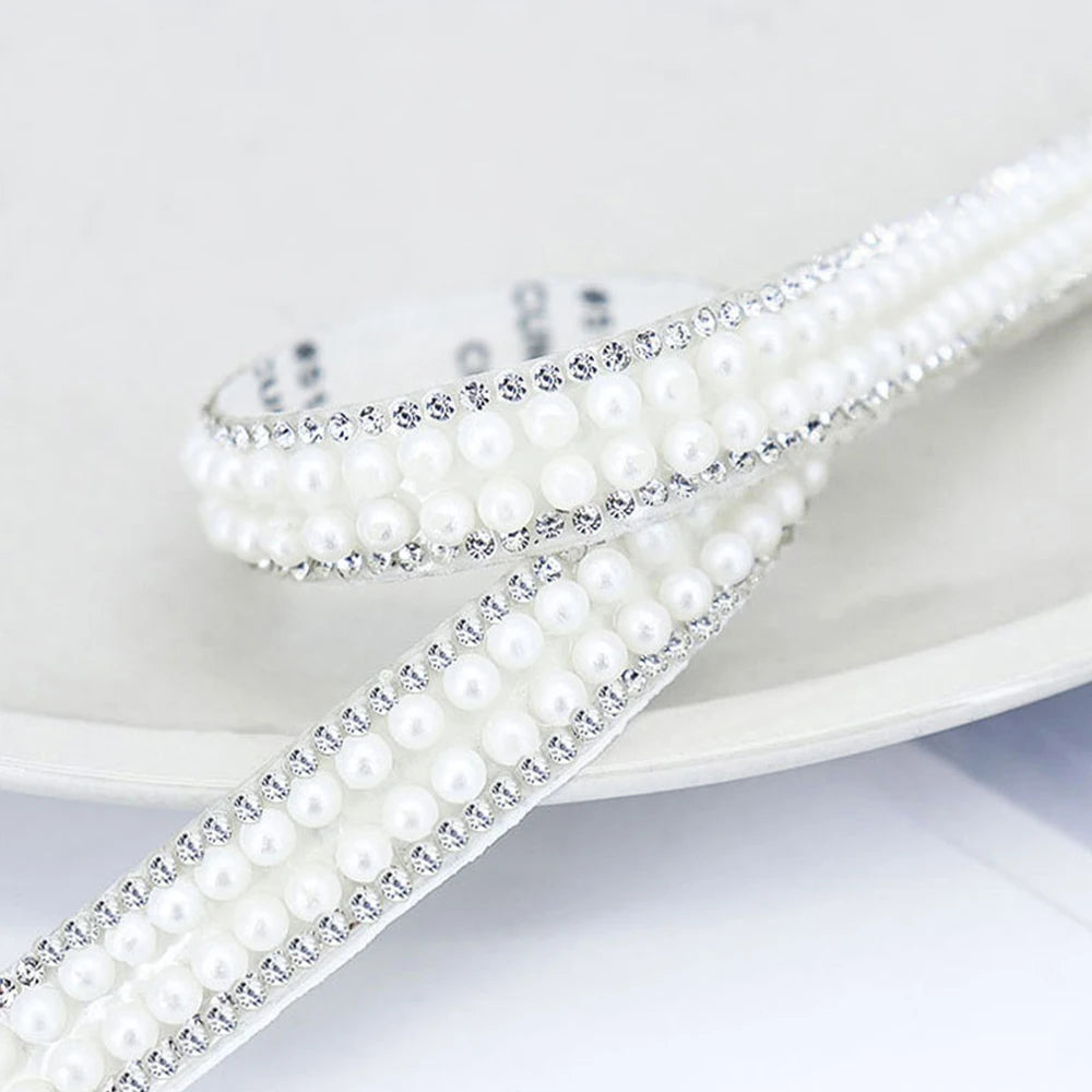 40cm Self Adhesive Artificial Pearl Rhinestone Sticker Crystal Diamond Ribbon DIY Decoration For Arts Crafts, Sewing, DIY Event Oasis Select