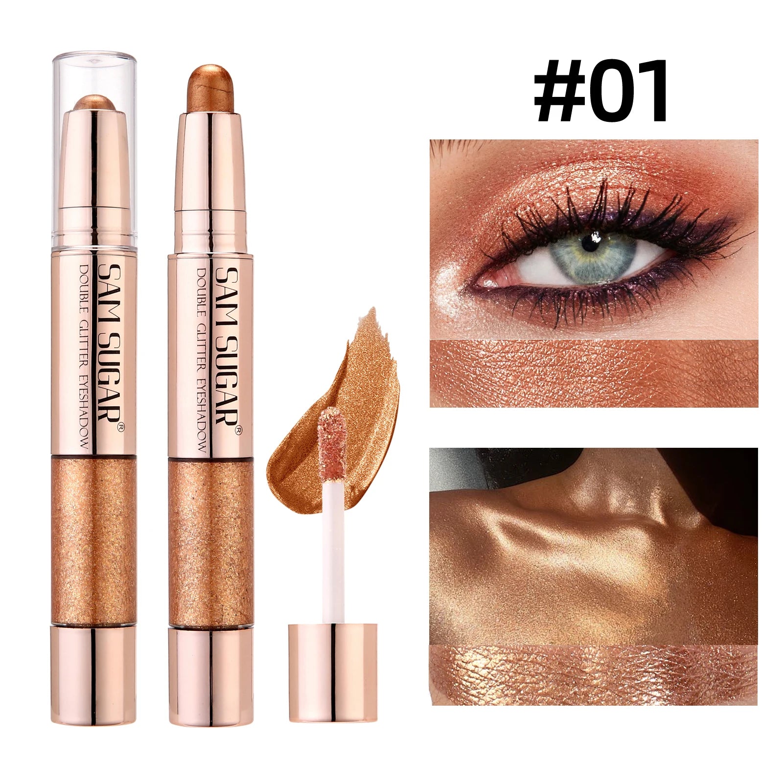 SAM SUGAR 3-in-1 Eyeshadow Stick – Glitter Highlighter & Blush