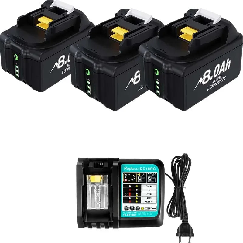 For Makita 18V Battery 8000mAh Replacement Battery Compatible For Makita BL1830 BL1850 BL1840 BL1840B BL1850B BL1890 Power Tools Oasis Select 3X8.0Ah1XCharger