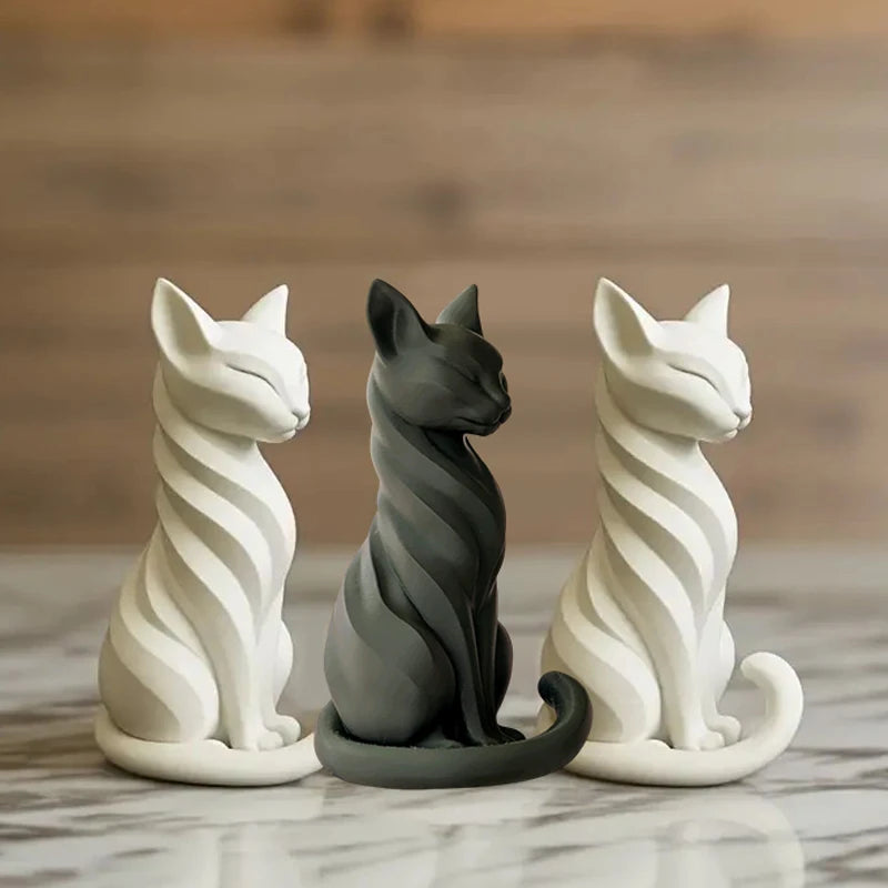 Elegant Cat Sculpture With Stripes Cat Figurine Indoor/Outdoor Home Decor Charming Cat Statue Desks Bookshelves Ornament Oasis Select