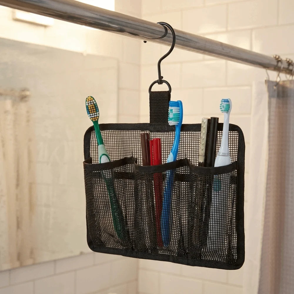3-Compartment Mesh Hanging Toiletry Bag with Hook | Shower Bag