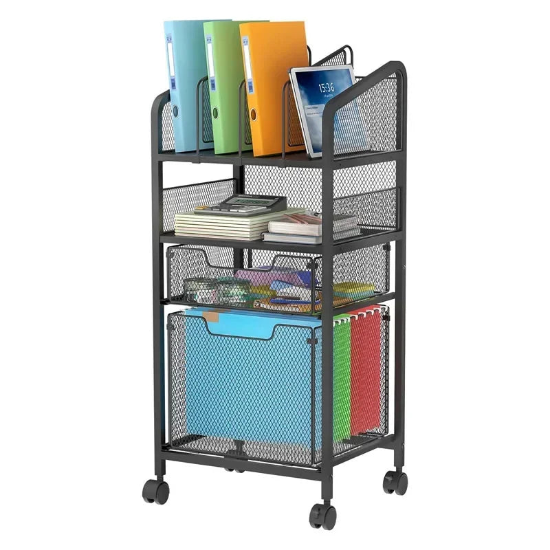 Multi-functional Household Goods Wrought Iron Multi-layer Rack Trolley Office Document Storage Rack Floor Snack Trolley Oasis Select black