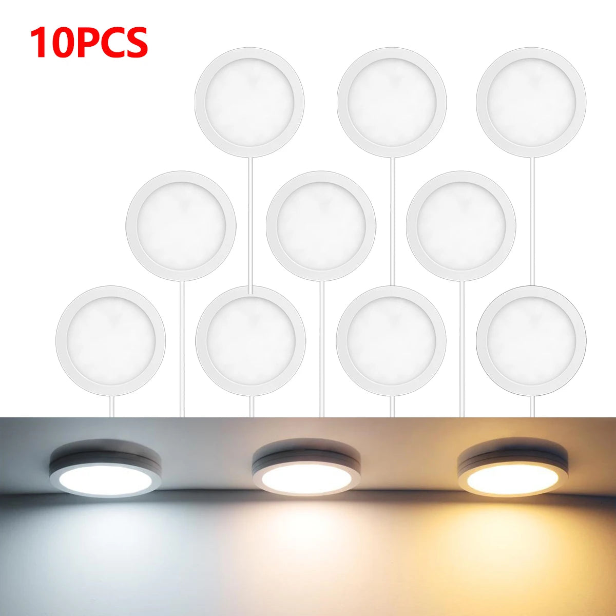 LED Night Light 1-10piece Puck Lights USB Plug for Under Cabinet Collection Closet Wine Case Wall Ceiling Decorative Lighting Oasis Select Neutral White 10Pcs LED Light