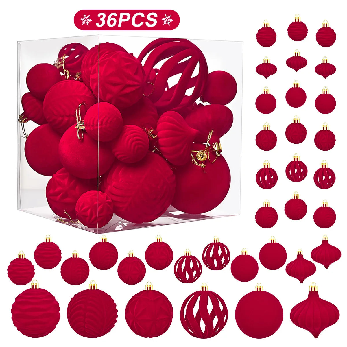 36PCS Flocked Christmas Ball Ornaments Velvet Pendant Christmas Tree Decoration Holiday Decoration for Christmas, New Year Oasis Select