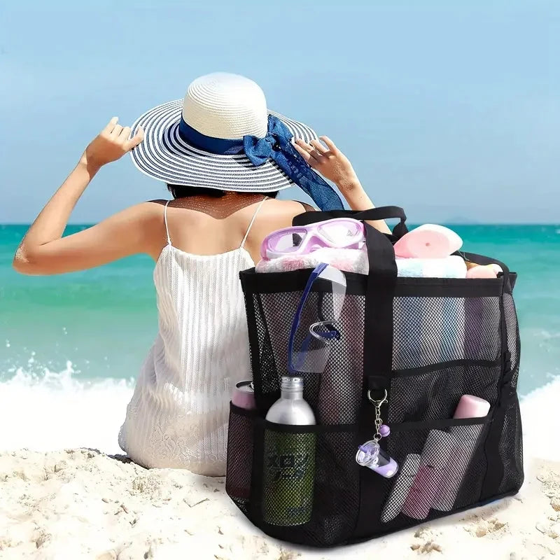 Mesh Beach Bag, Single Shoulder Handheld Mesh Shower Fitness Swimming Bath Bag Grid Beach Tote Bag, Large Capacity Storage Bag Oasis Select