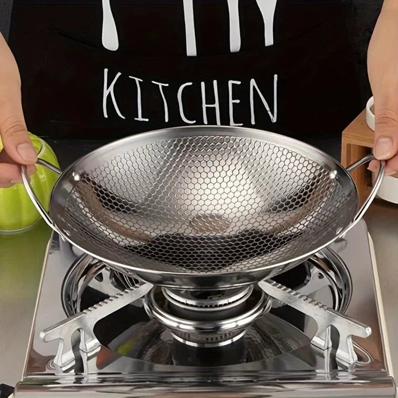 1pc 29cm/11inch stainless steel honeycomb skillet non-stick with handle scratch-resistant cooking pasta steak porridge ramen Oasis Select