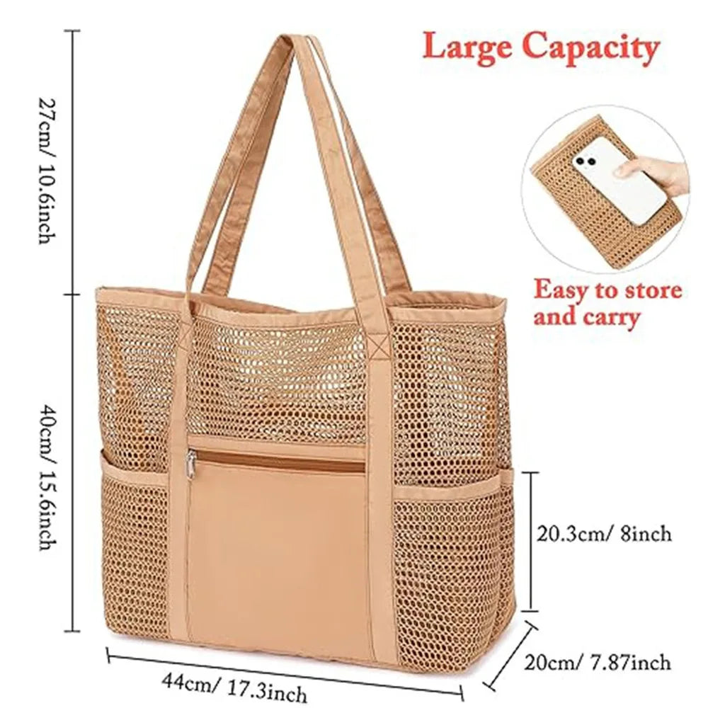 Sand-Proof Storage Bag Comfortable Swimming Storage Bag Large Capacity Tote Sturdy Mesh Beach Tote Bag For Travel Storage Oasis Select