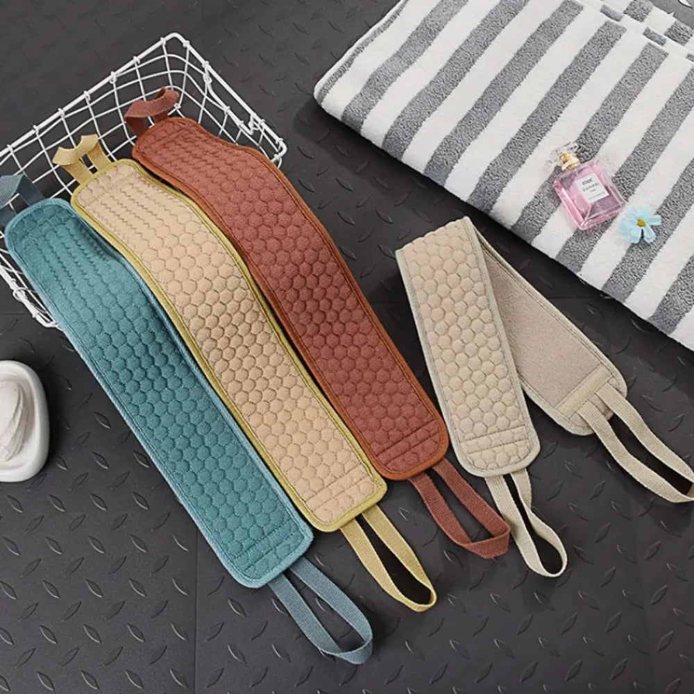 Exfoliating Back Scrubber, Long Handle Bath Scrub Strap for Shower, Double-Sided Body Washcloth for Deep Cleansing Hand Towel Oasis Select