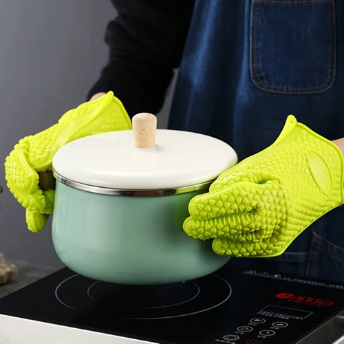 1 Pair Heat Resistant Kitchen Gloves, Non-Slip Waterproof Silicone Oven Mitts for Cooking Baking BBQ Dishwashing Oven Mitts Oasis Select
