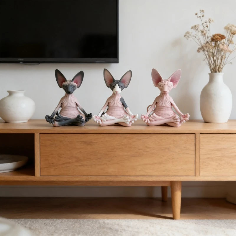 Whimsical Buddha Sphynx Cat Figurine Meditation Yoga Happy Cat Decor Art Sculptures Outdoor Garden Statues Figurine Oasis Select