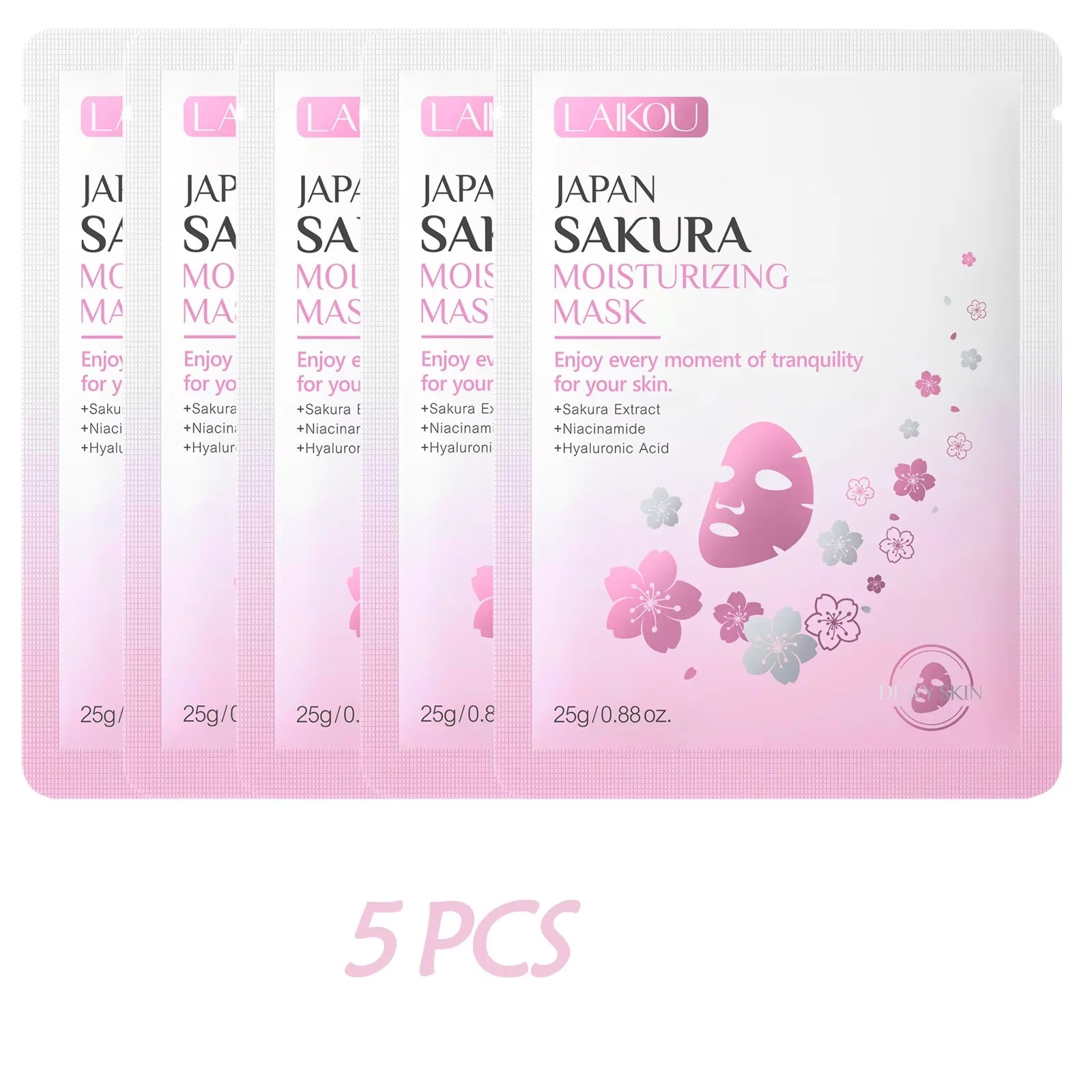 Laikou Sakura Hydrating & Brightening Sheet Face Mask 25g Hydrating Sheet Mask Oasis Select 5pcs