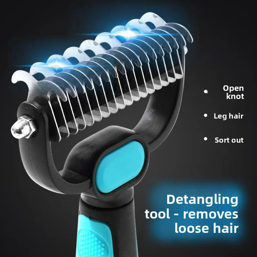 2-in-1 Double-Sided Pet Grooming Rake for Cats & Dogs