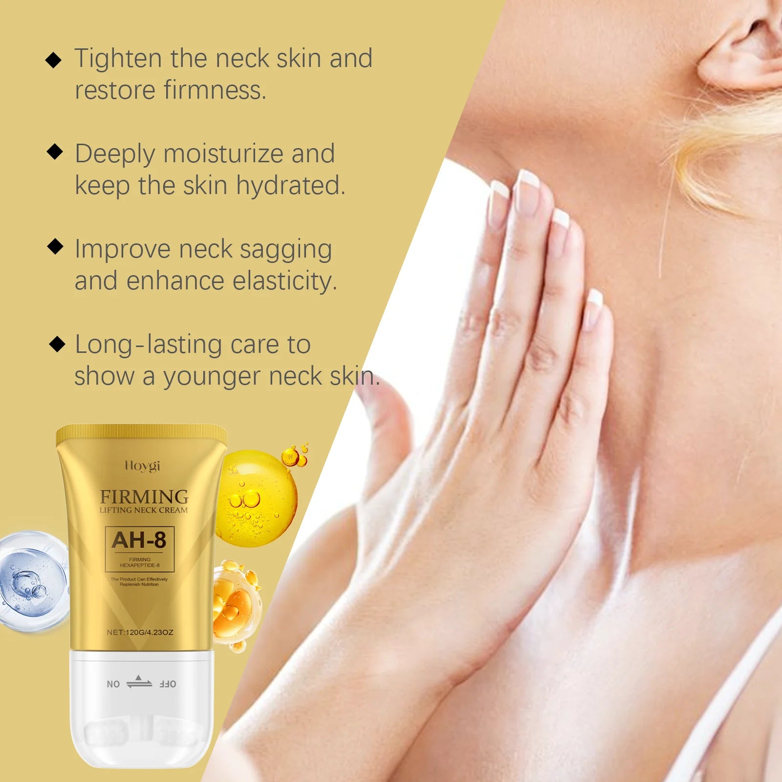 AH-8 Neck Firming Roller Cream Moisturizing Lifting Brighten Skin Fades Fine Lines Reduce Double Chin Massage Firm Neck Cream Oasis Select