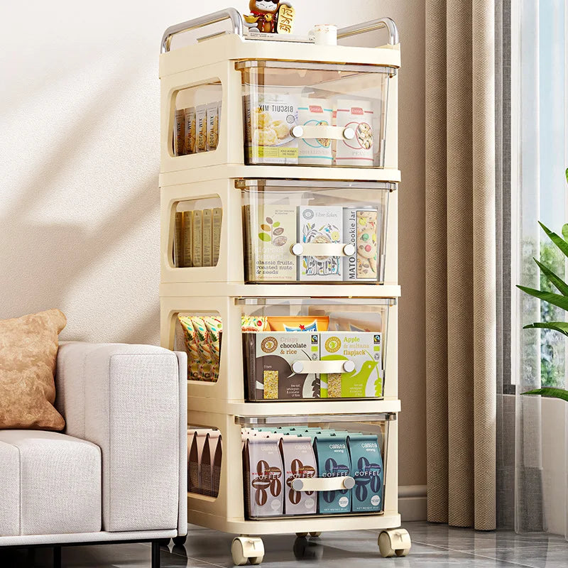 Household multi-functional movable dust storage cabinet, living room trolley, cream wind rack, drawer storage cabinet Oasis Select