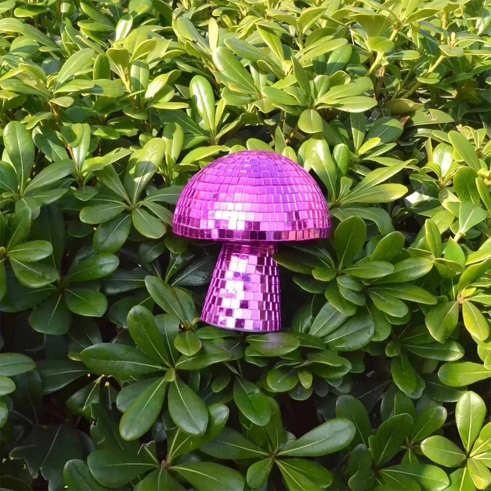 Mushroom Disco Ball Mirror Reflective Home Decoration Crafts Mushroom Ornaments Technology Bar Atmosphere Decoration Miniatures Oasis Select rose red