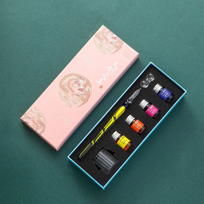 Fantasy glass pen dipped in water, antique style colored ink, crystal signature pen, gift pen dipped in ink set Oasis Select 16