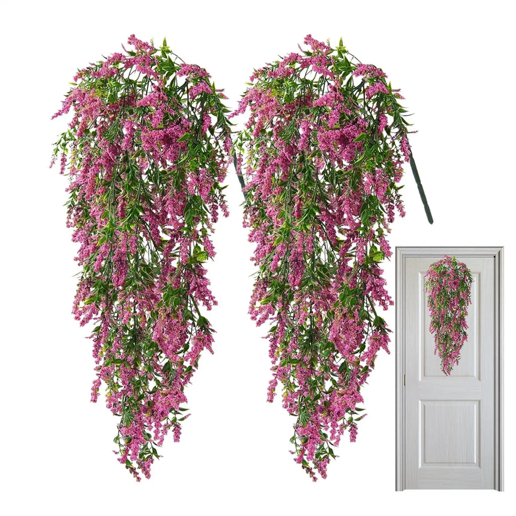 2Pcs Artificial Hanging Flowers Fake Vine Garland Plants for Outdoor Indoor Home Room Yard Wall Garden Fake Hanging Plant Decor Oasis Select