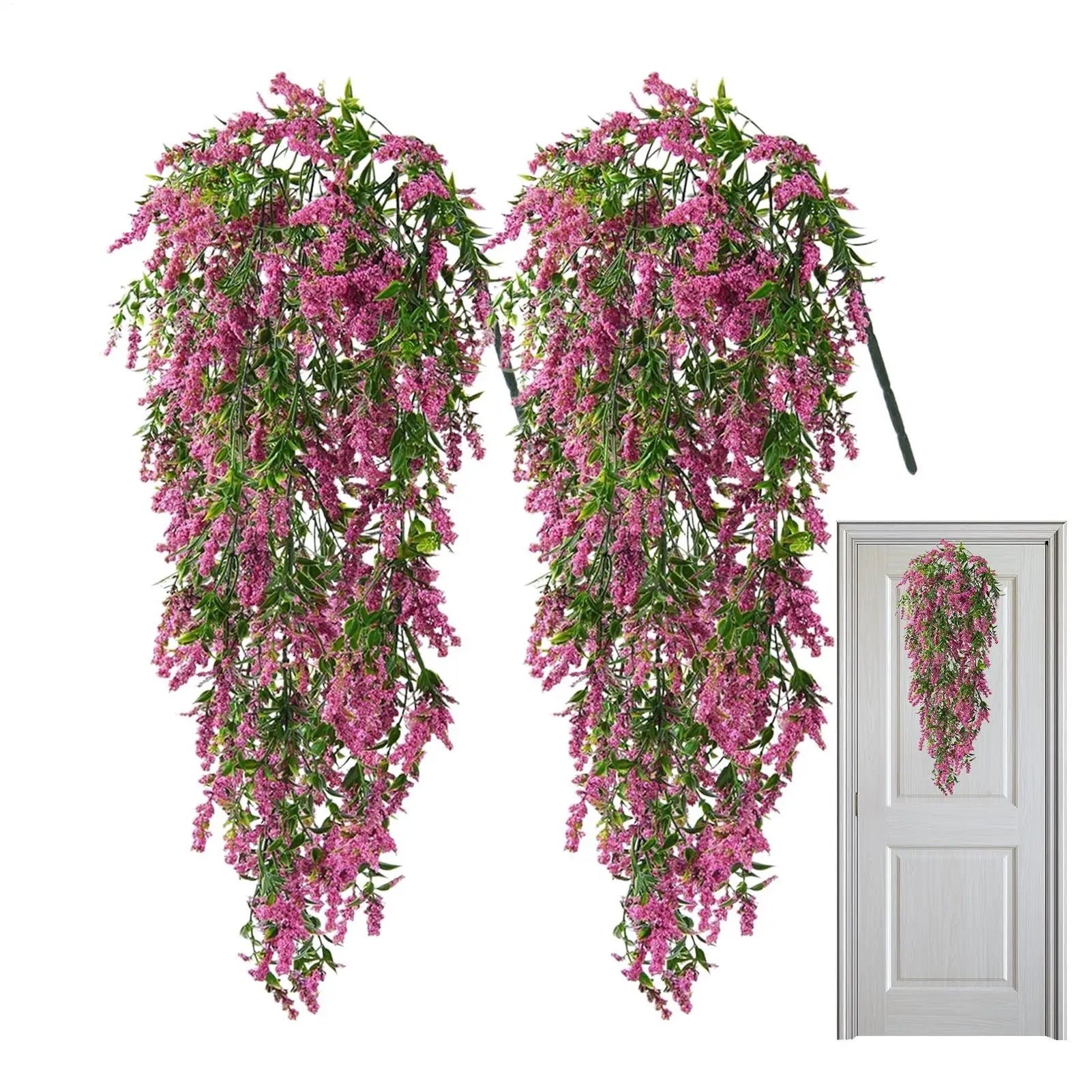 2Pcs Artificial Hanging Flowers Fake Vine Garland Plants for Outdoor Indoor Home Room Yard Wall Garden Fake Hanging Plant Decor Oasis Select